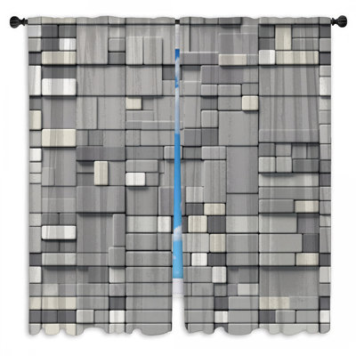 Gray Rectangular Tiles Window Curtains Tiles Sheer & Room Darkening - 2 Panels