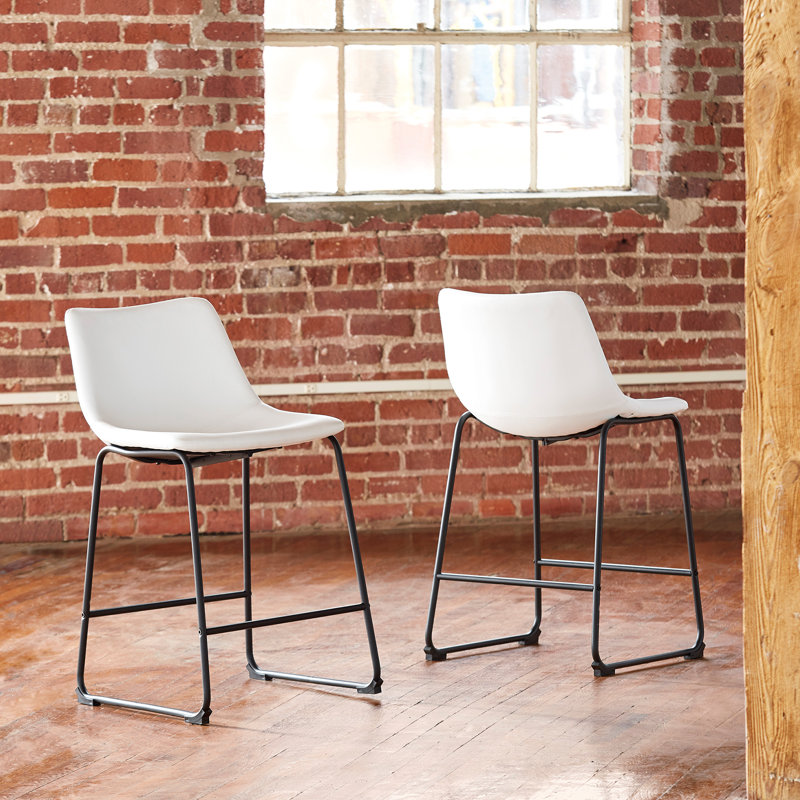 Ashtin Upholstered Counter Stool with Metal Frame, Bar Stool (28.75” Seat Height), White