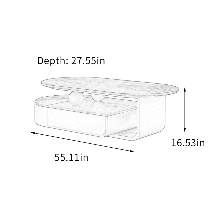 Table basse Telescopic, Brun noisette / blanc, H 16,53 po x L 55,11 po x l 27,55 po