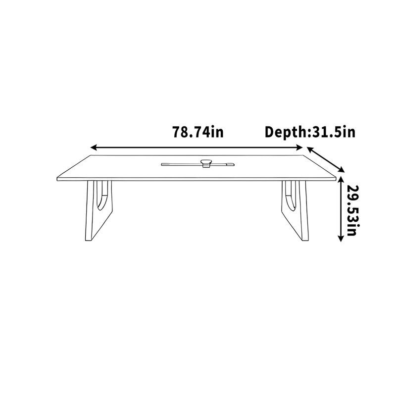 Bureau de conférence simple en bois massif avec douille, H 29,53 po x l 78,74 po x P 31,5 po