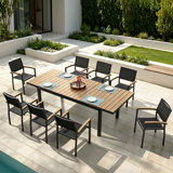 Carlo Extendable 8 - Person Outdoor Dining Set, Faux Wood Aluminum Frame