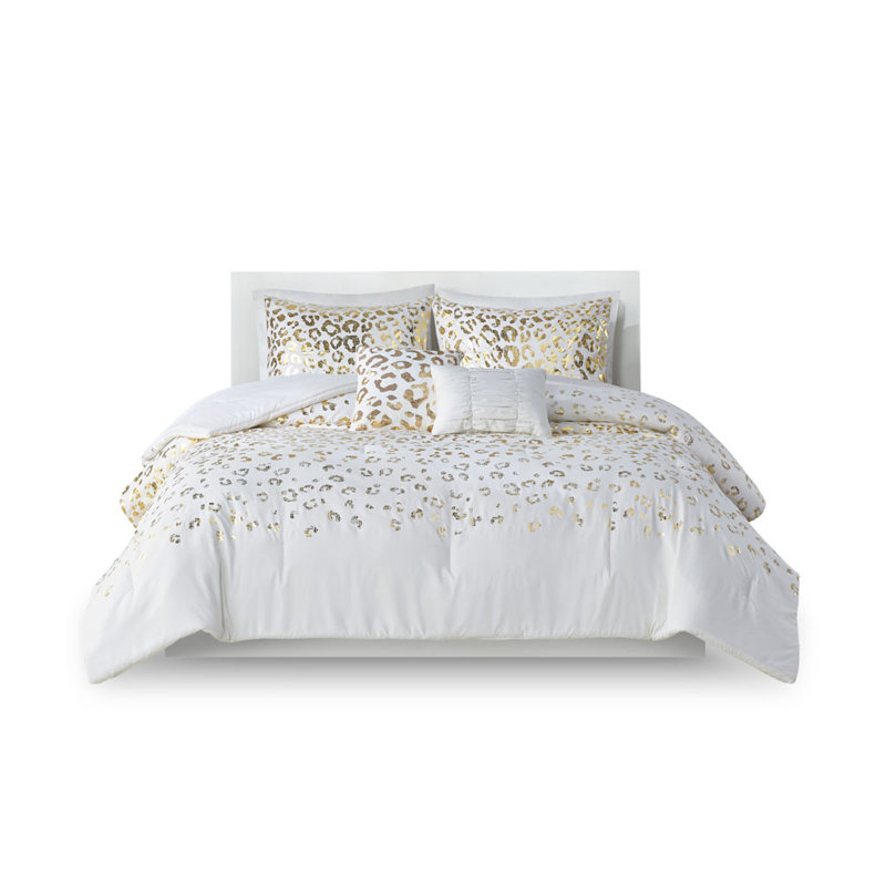 Ivory and Gold Twin Microfiber Animal Print Comforter Set