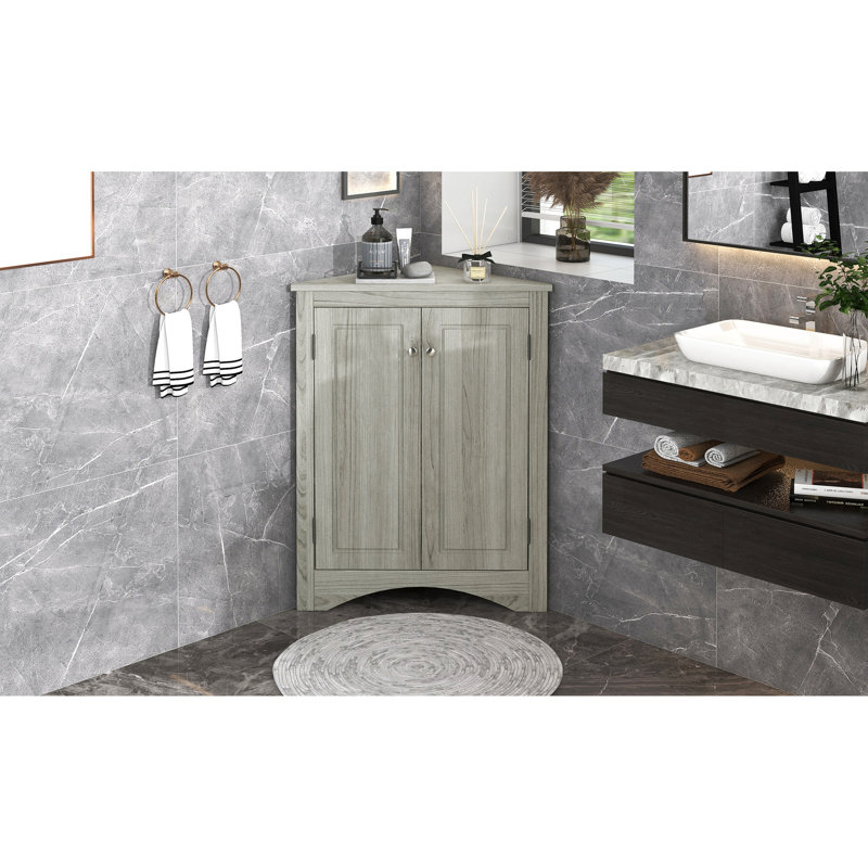 Armoire triangulaire à tablettes réglables en chêne - avec salle de bain, Chêne