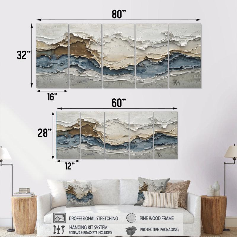 «Oberheim - Abstract Collages Wall Art», ensemble d'art mural moderne, H 28 po x l 60 po, 5