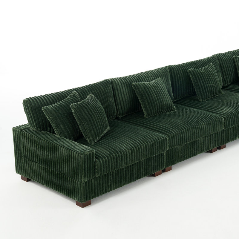 4 Seater Sectional, Green Faux Fur