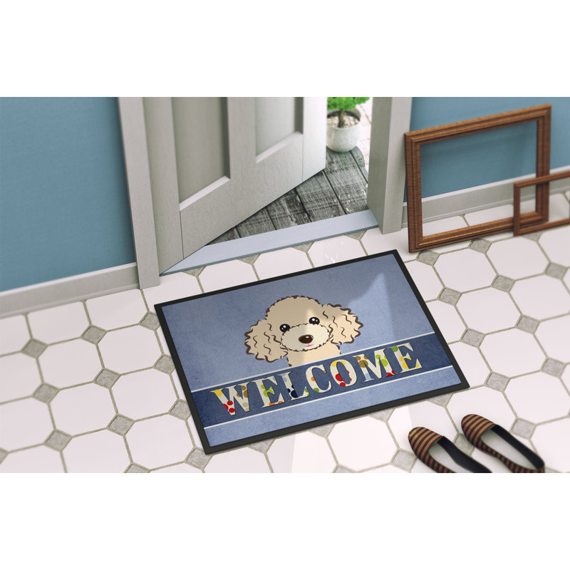 Paillasson d’extérieur anti-dérapant wartrace buff Poodle welcome, Rectangle 2 pi x 3 pi