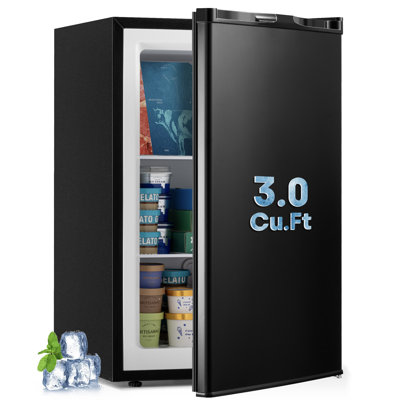 3.0 Cu.ft Upright Freezer, Mini Freezer with 7 Adjustable Thermostat, Removable Shelves, Fast Cooling, Small Stand Up Freezer with Reversible Door, Low Noise for Home/Dorm/Office, Black