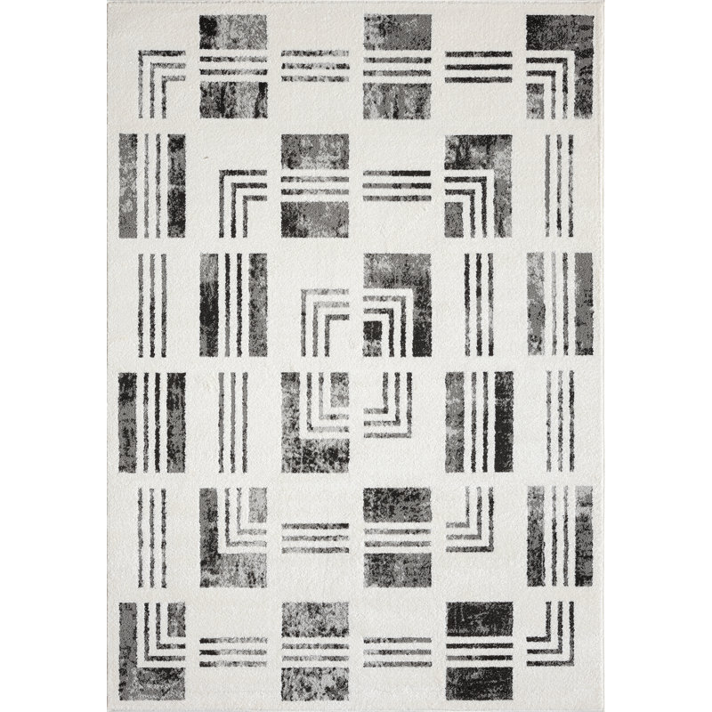 Tapis géométrique à motif à carreaux gris crème Abani Rugs Olessja Collection NOM140A, Rectangle 6 pi x 9 pi