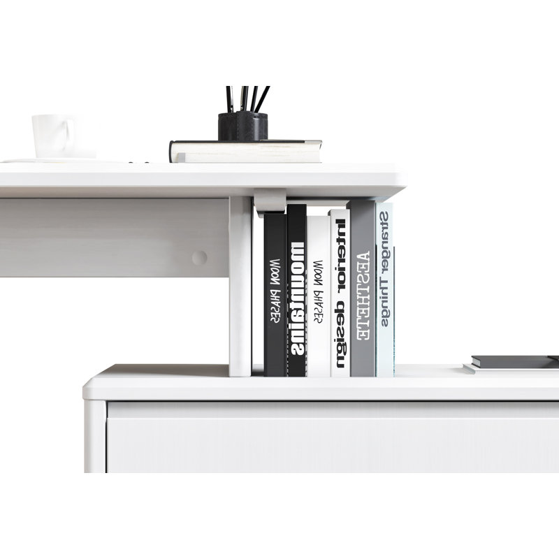 Cecile Solid Wood Writing Desk, White, White