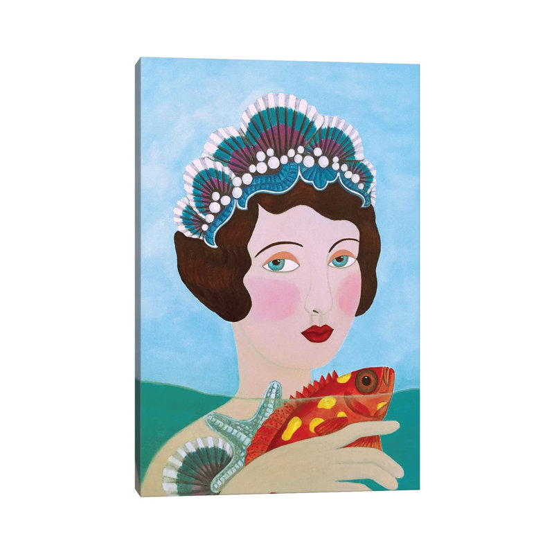 Woman And Seashells by Sally B - Gallery-Wrapped Canvas Giclée on Canvas, Canvas, 20.32 cm H x 30.48 cm W