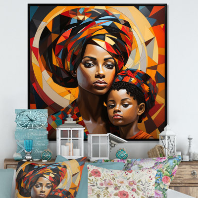 Orange African Mother And Child Bond  II - African Wall Art