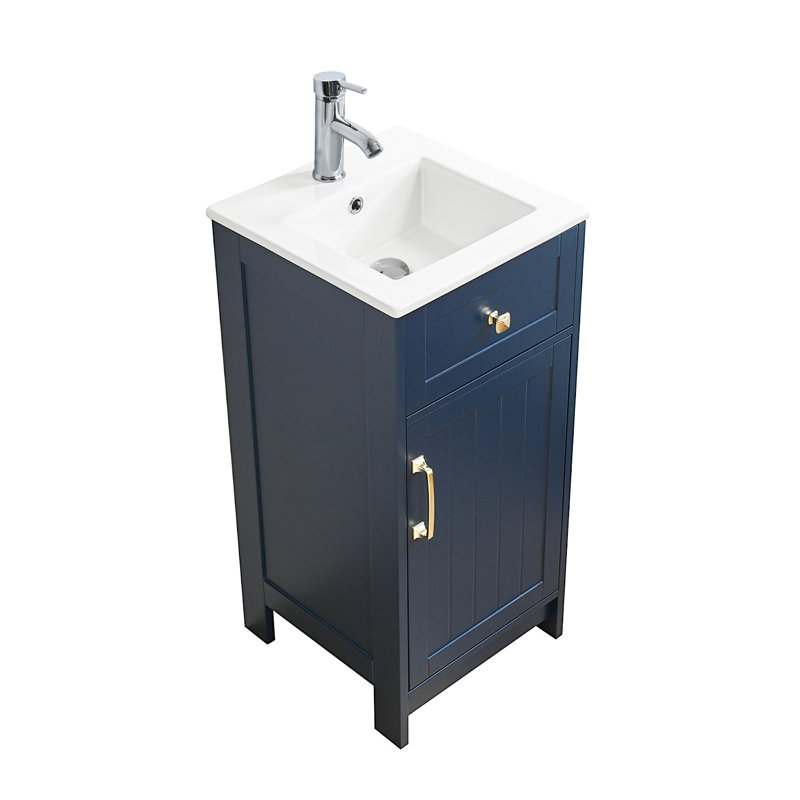Meuble-lavabo moderne 16 po avec lavabo, Marine, Doré
