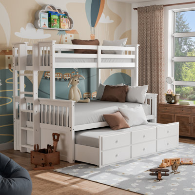 Jeany Kids Twin Over Full Bunk Bed with Trundle with Drawers