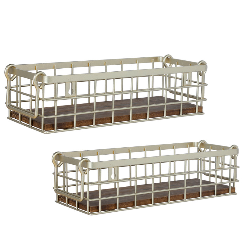 Metal and Solid Wood Decorative Basket, Brass