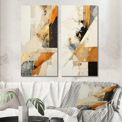 Yellow Radiant Sunset Dream IV - Abstract Collages Metal Wall Art Set Of 2