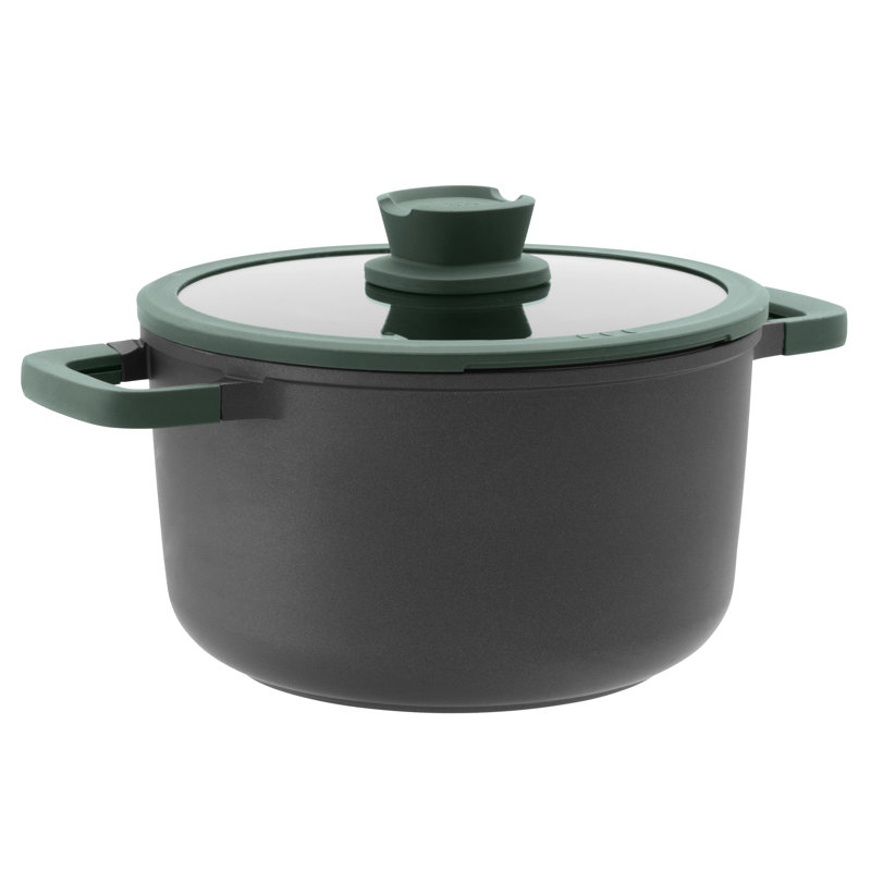 Forest Green Non-Stick Cast Aluminum Stockpot with Glass Lid