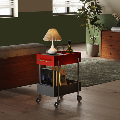 2-Tier Rolling Storage Cart with Glass Shelves, Metal Utility Cart with Wheels & Handle, Modern Organizer for Kitchen, Living Room, Bedroom