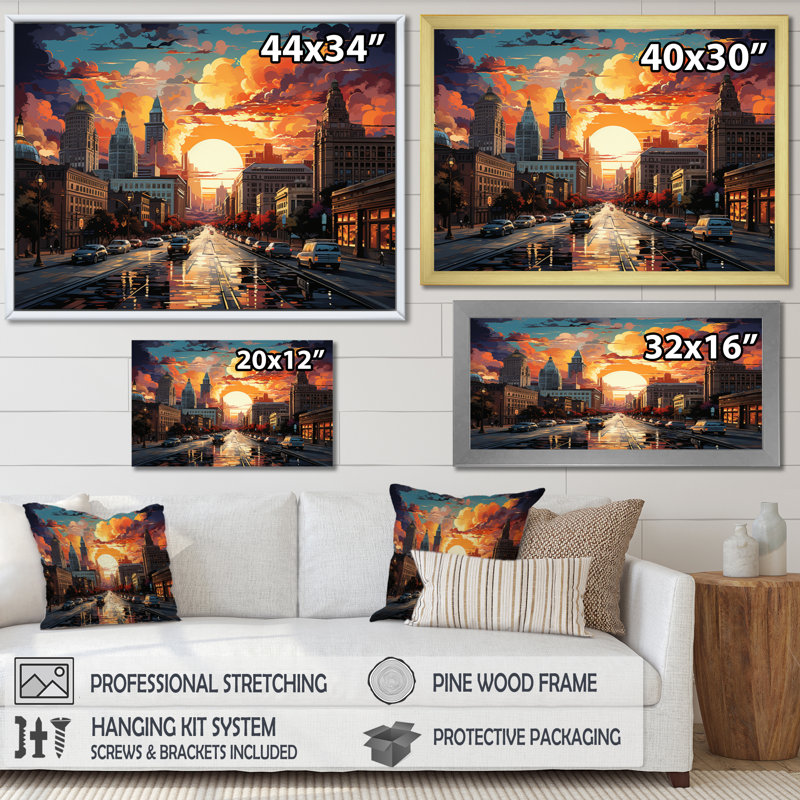 City Kansas In Futur, reproduction d'art sur toile, H 24 po x l 32 po x P 1 po, Cadre flottant noir