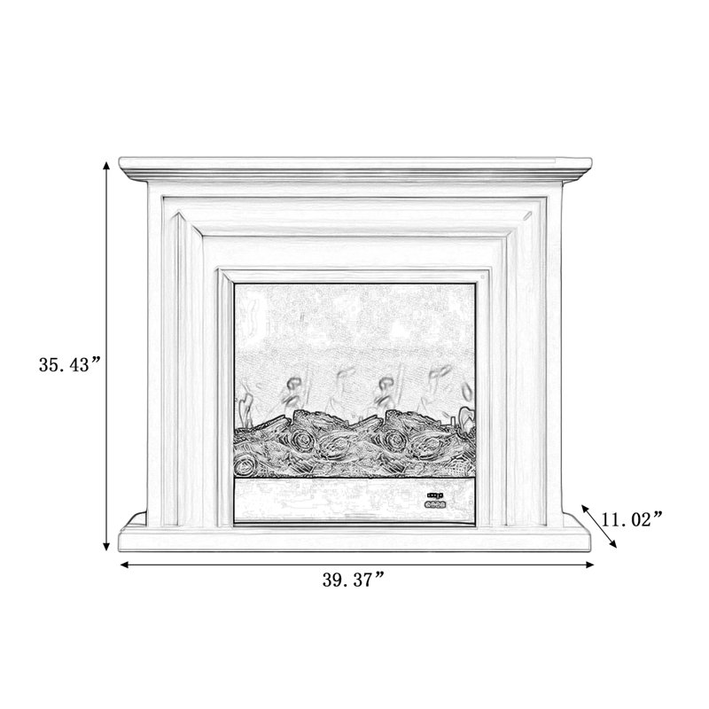 White Manufactured Wood Electric Fireplace, 35.43" H x 39.37" W x 11.02" D