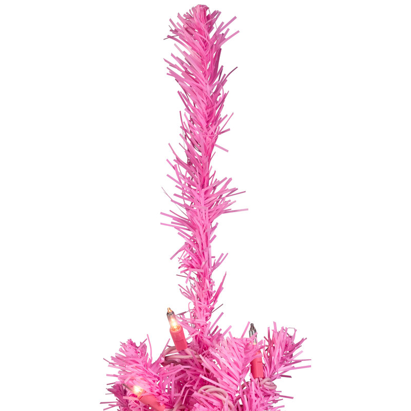 Pre-Lit Medium Artificial Pine Christmas Tree - Pink - Clear Lights, 4'