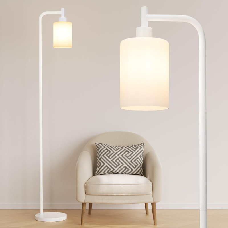 Modern Industrial Floor Lamp With Glass Shade, LED Bulb, And Foot Pedal Switch For Living Room, Bedroom, Or Office