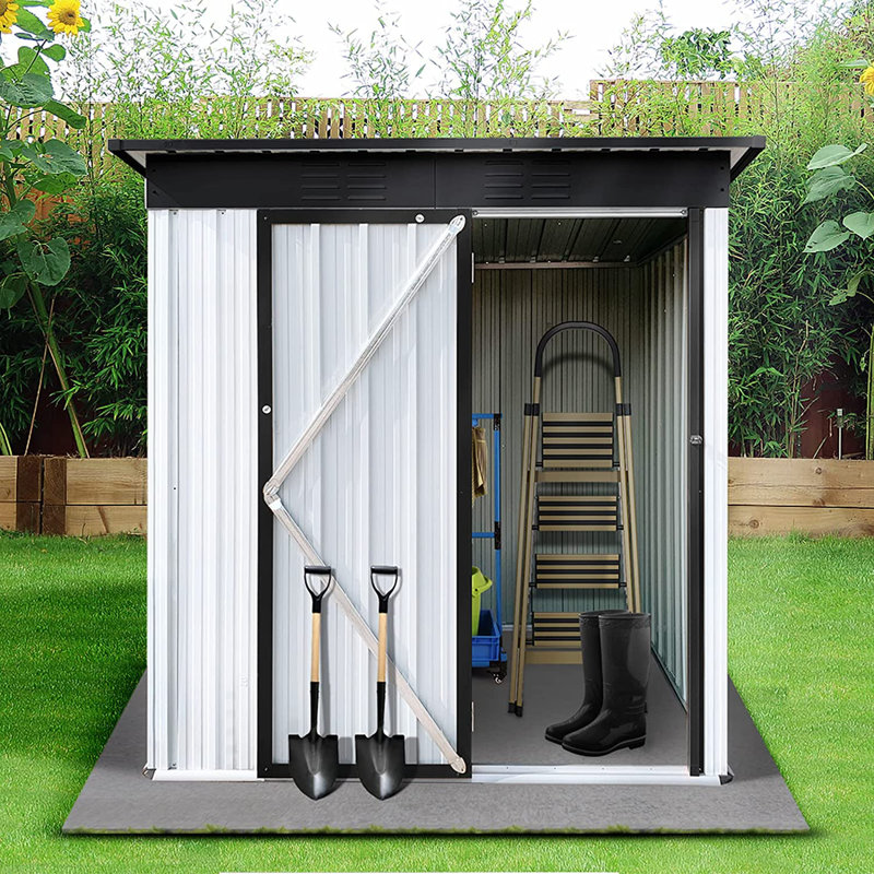 Remise de rangement en métal l 5 pi x P 3 pi, Blanc / noir, L 5 pi x P 3 pi