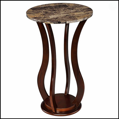 Brown Round Accent Table With Faux Marble Top, Perfect For Adding Elegance And Functionality To Any Room