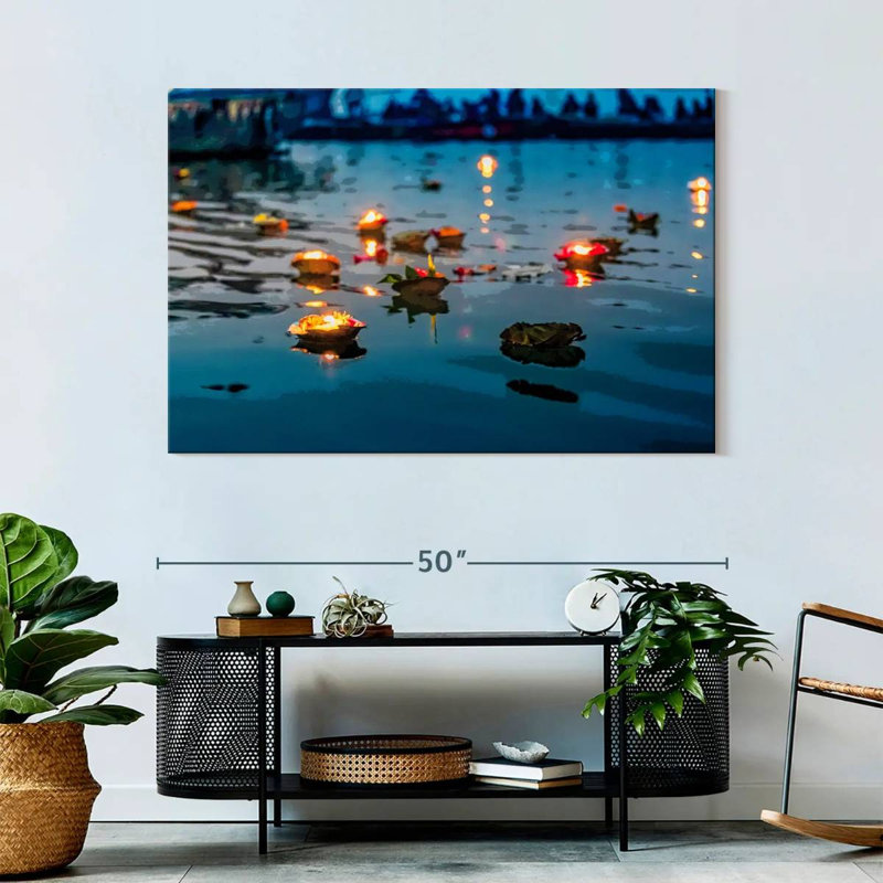 Ravi Ganges River Offerings, 32" H x 48" W