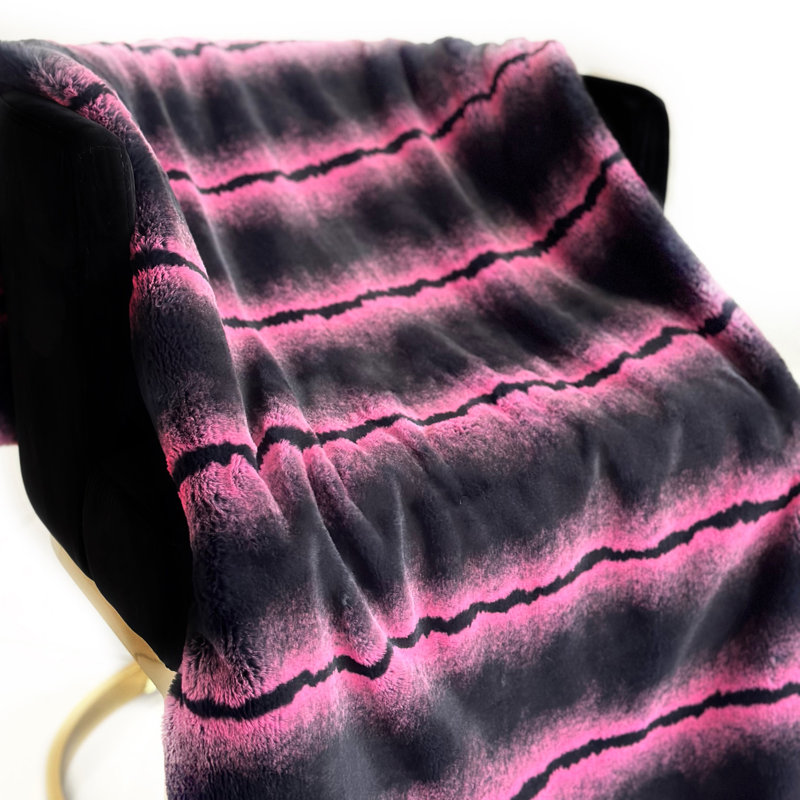 Fluffy Fields Throw Blanket, 108" W x 90" L, Pink/Gray