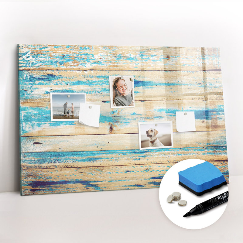 Magnetic Memo Board Whiteboard - 90 x 60 cm - With Marker and Magnets - Scratched wood