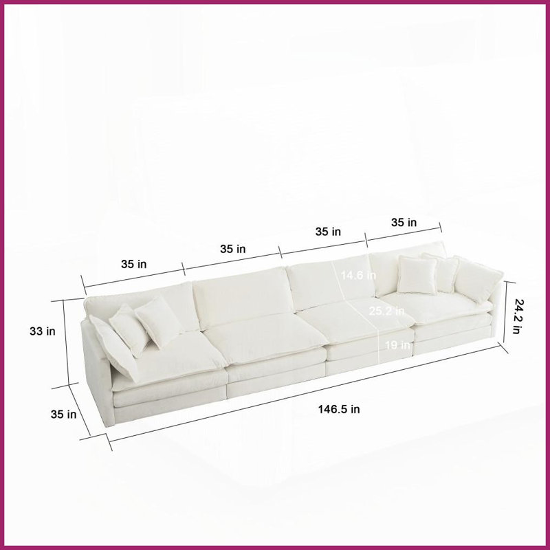 Canapé modulaire blanc en chenille 4 places - Combinaison gratuite, confortable pour le salon