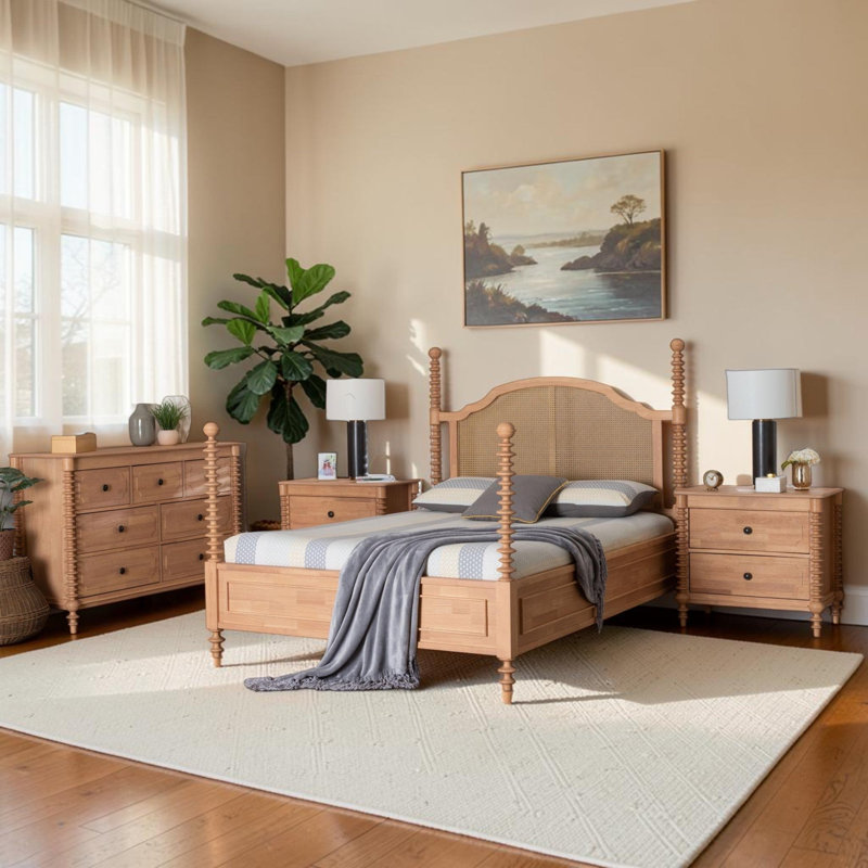 Cascade King Size 4-Piece Bedroom Set with 2-Drawer Nightstands in Natural Brown Finish