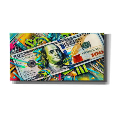  «100 $ Graffiti» par Rey Klimt, art mural sur toile, 60 po x 30 po