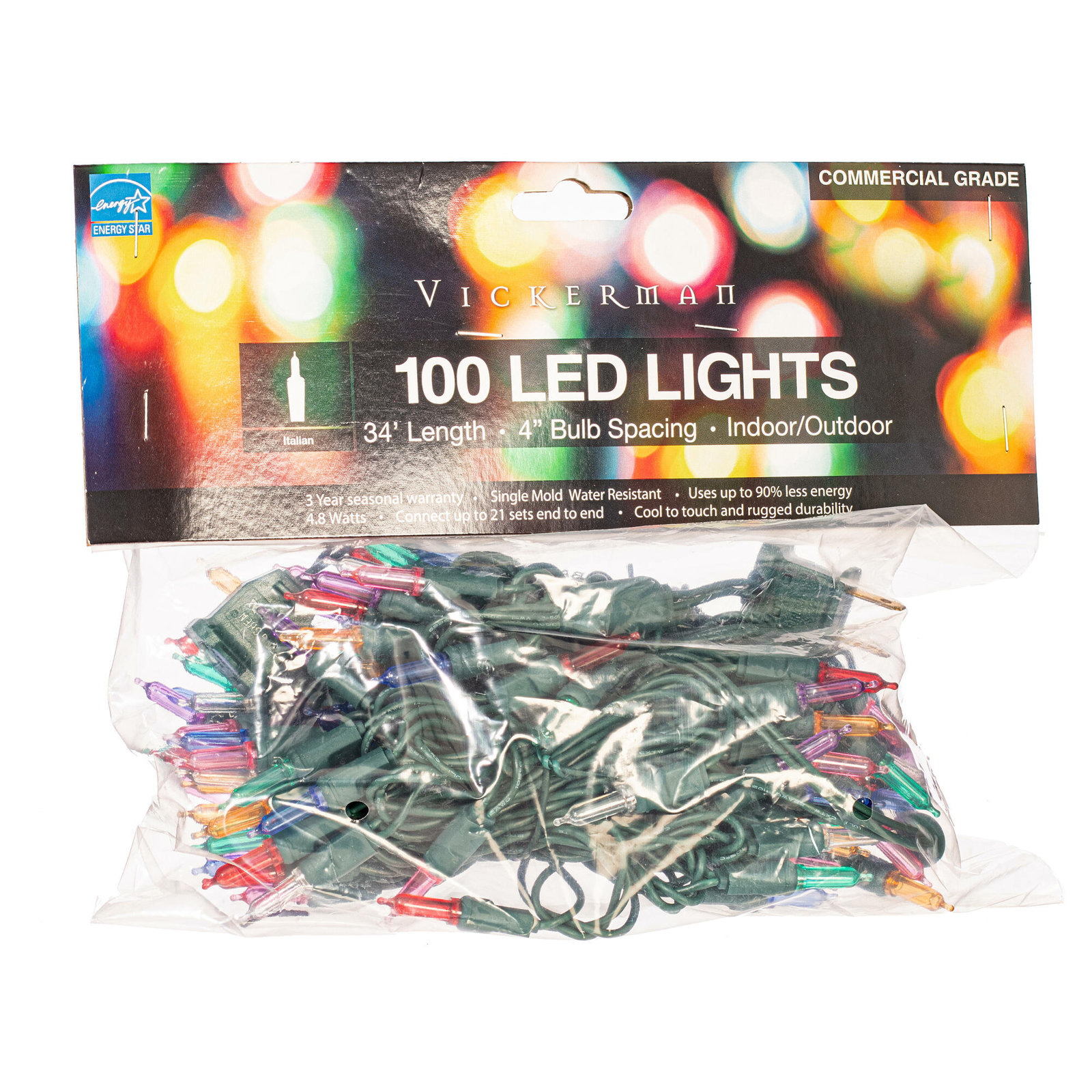 Italian LED Single Mold Christmas Light Set, Multi