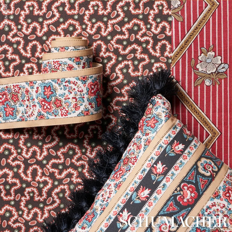 Sylvain Floral Stripe Fabric, Rouge