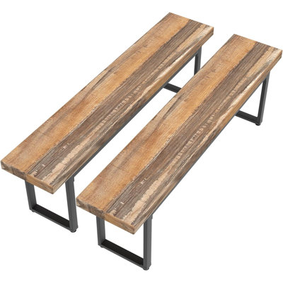Dining Bench Pair Of 2 For 6-8 Person, Farmhouse Indoor Kitchen Table Benches, Bed Bench, Industrial Shoe Bench (Brown 2Pcs) by 17 Stories
