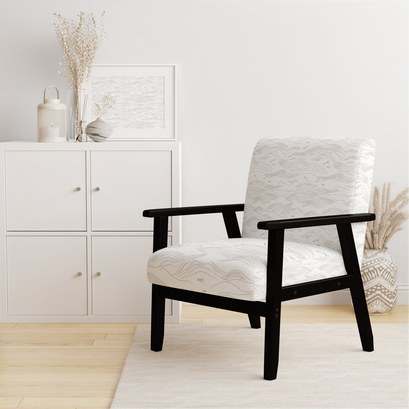 Chaise d'appoint abstraite - fauteuil minimaliste beige Coastal Line, Accoudoirs carrés noirs