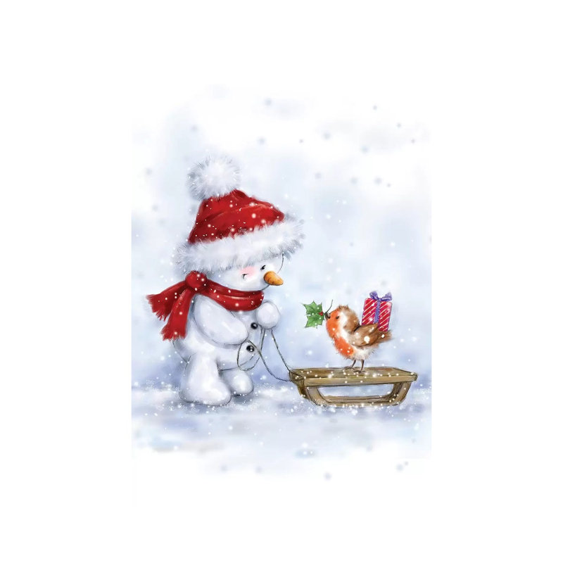 Snowman And Robin IV by MAKIKO - Wrapped Canvas Print, 20.32 cm H x 30.48 cm W