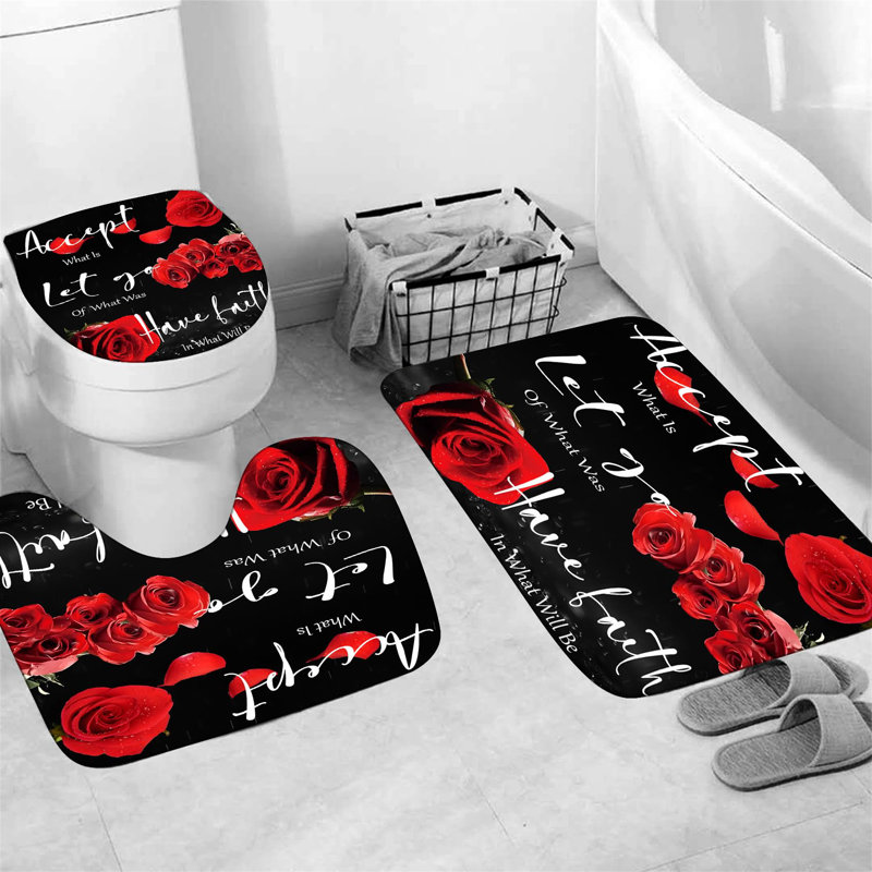 Ensemble de rideaux de douche 4 pièces Red Rose