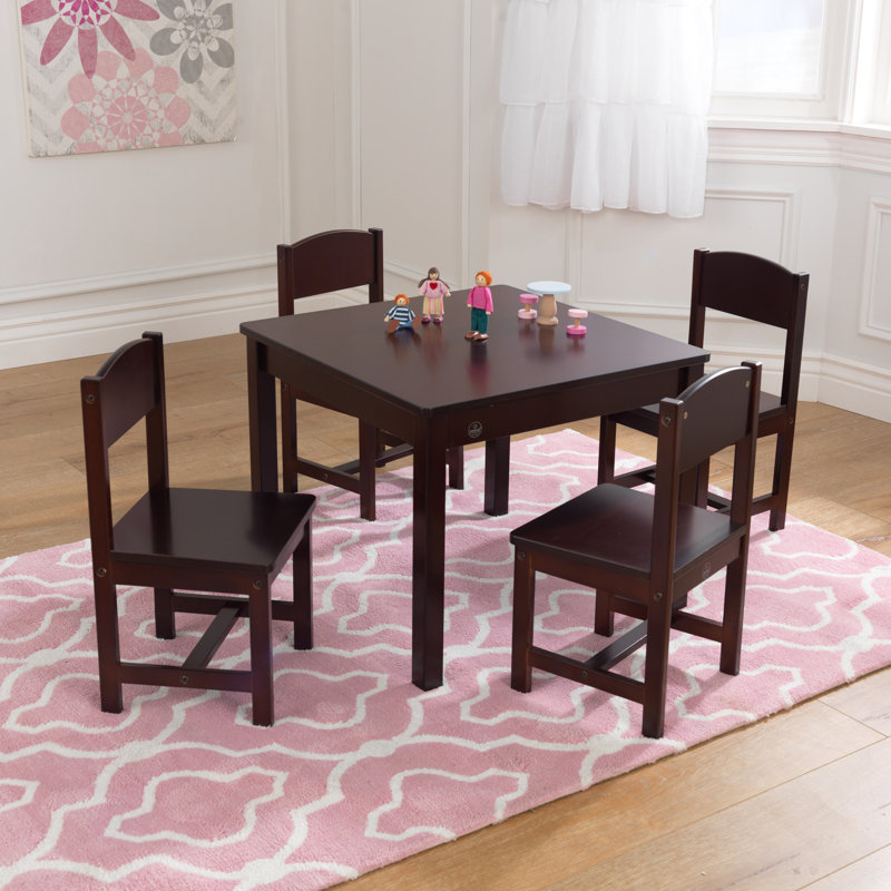 Ensemble de table avec 4 chaises en bois de style campagnard, Espresso