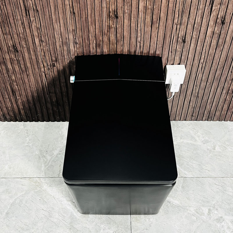 Bathroom Smart Toilet With Built-In Tank, Auto Flush, Heated Seat, Remote Control, Led Display, Black Square Growth Trim