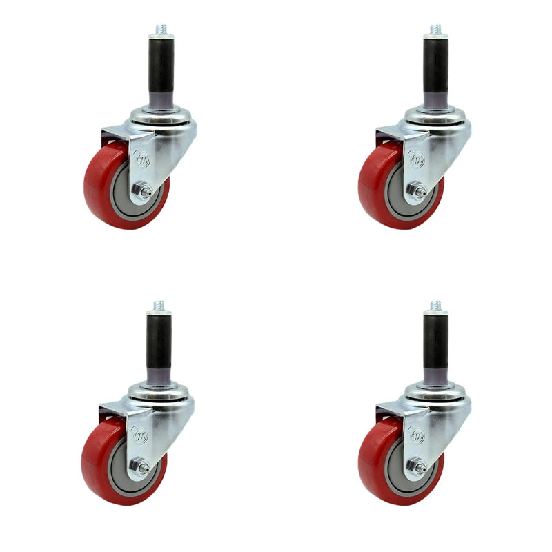 4 Pieces Polyurethane Wheel Swivel Expanding Stem Caster Set, Rouge
