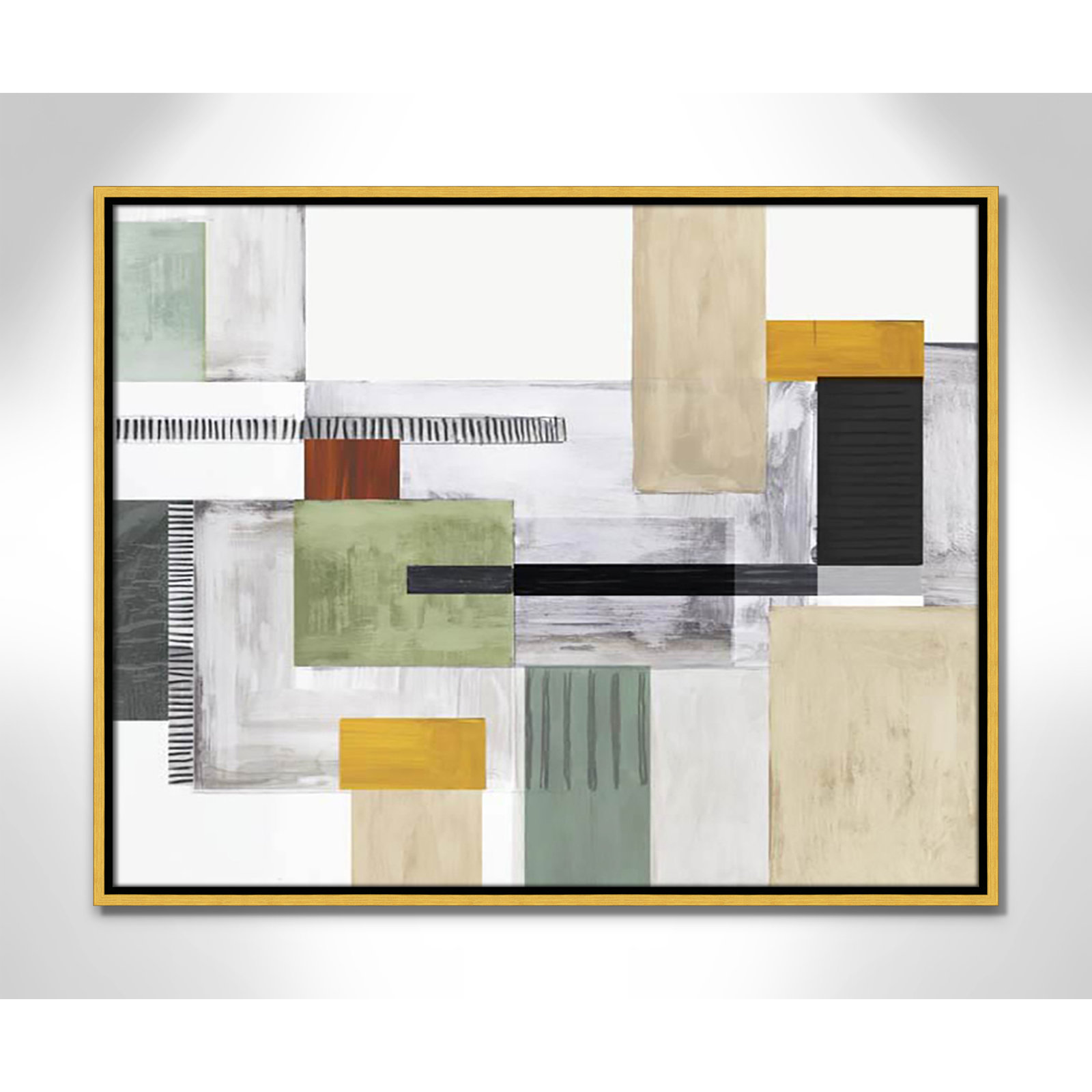 Playful Blocks Print by Tom Reeves, 23.5" H x 29.5" W x 2" D, Gold Floater Framed, No Mat