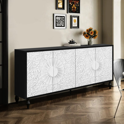 Grande armoire avec portes blanches rétro et pieds noirs pour le rangement de la porte de sculpture au design ergonomique