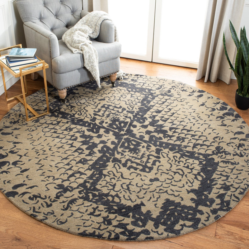 Kouerga Hand Tufted Wool/Cotton Abstract Rug in Gray/Black, Rectangle 2' x 3'
