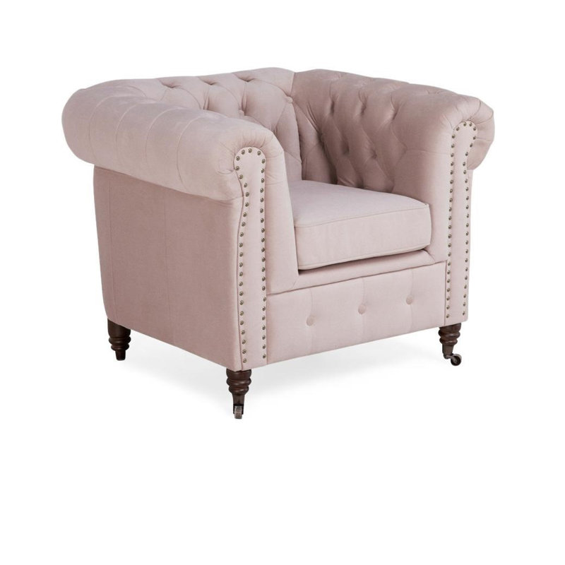 Lakefront Velvet Armchair, Light Pink