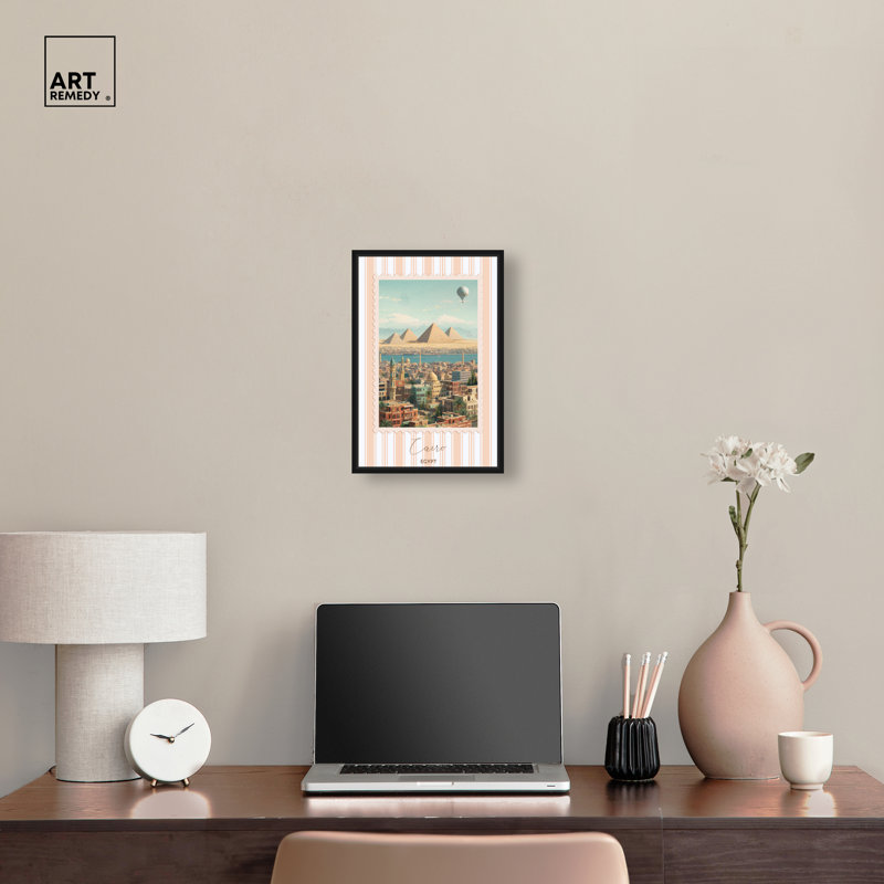 «Cairo Travel Stamp», reproduction d'art sur toile par Art Remedy, cadre noir, 10 x 15, H 16 po x l 11 po, Cadre noir