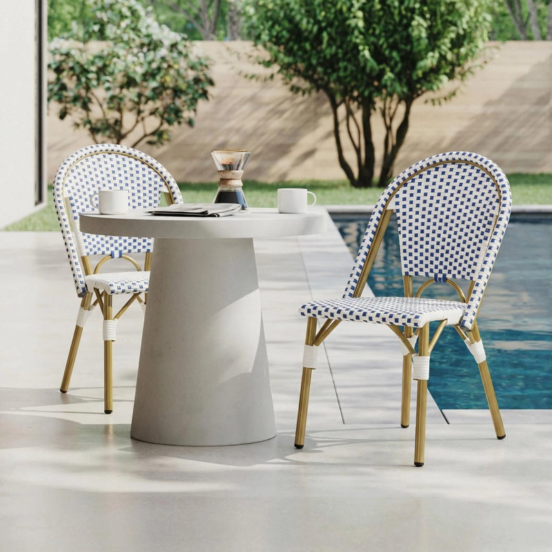 Outdoor Dining Side Chair, Blue/White