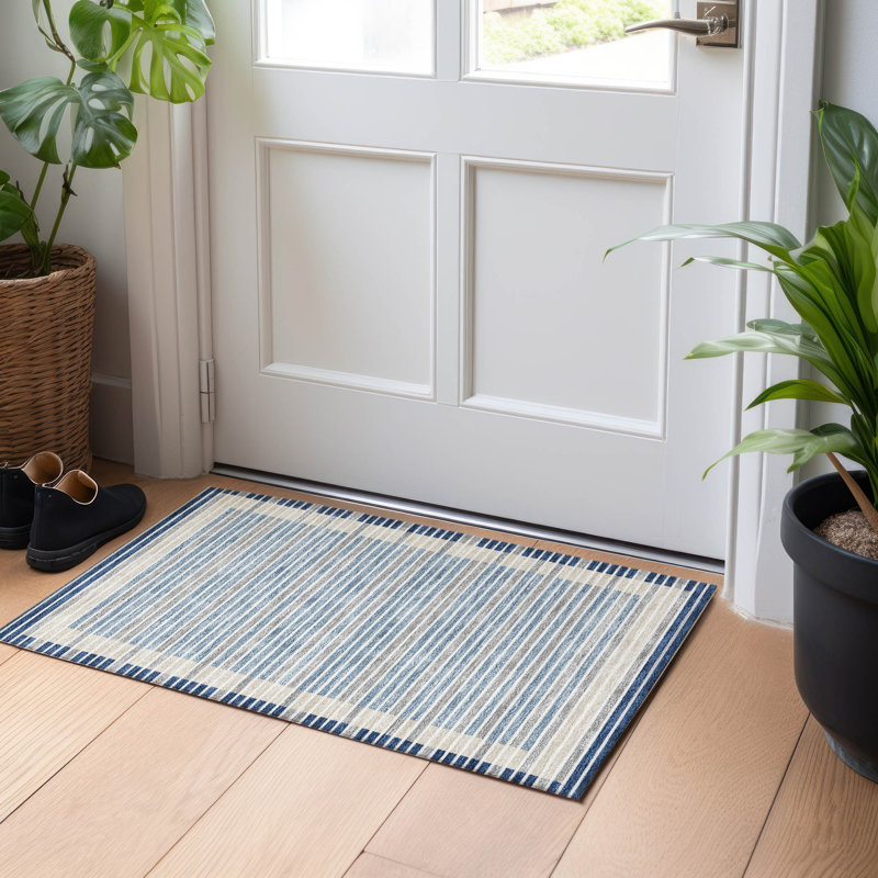 Machine Washable Indoor/Outdoor Christain ACN1404 Navy Rug, Rectangle 1'8" x 2'6"