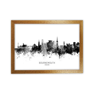 Bournemouth England Skyline Black White City Name by Michael Tompsett - Print
